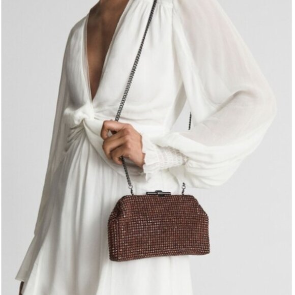 Reiss Adaline Crystal Embellished Clutch in Bronze Orange (NWT) - Picture 6 of 12